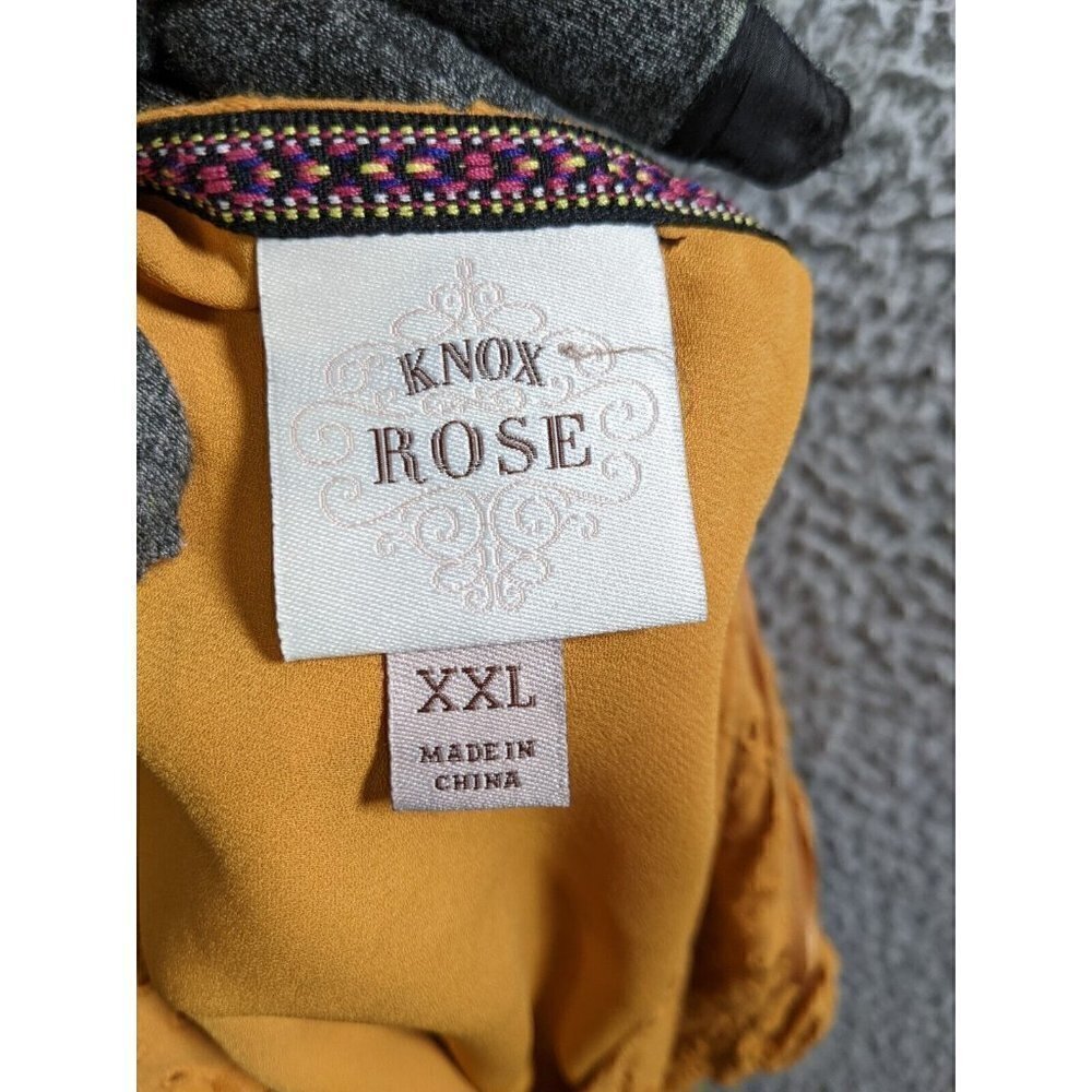 Knox Rose Dress Women XXL Mini Ruffle Sleeve Eyelet V Neck Cotton Mustard Yellow - Picture 3 of 13